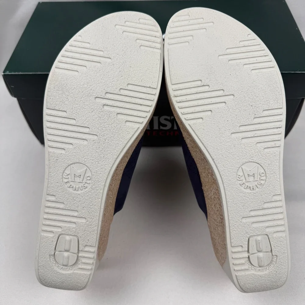 Mephisto Giuletta Indigo Blue Suede Cork Wedge Sandals Soft-Air EU 41 US 10 New